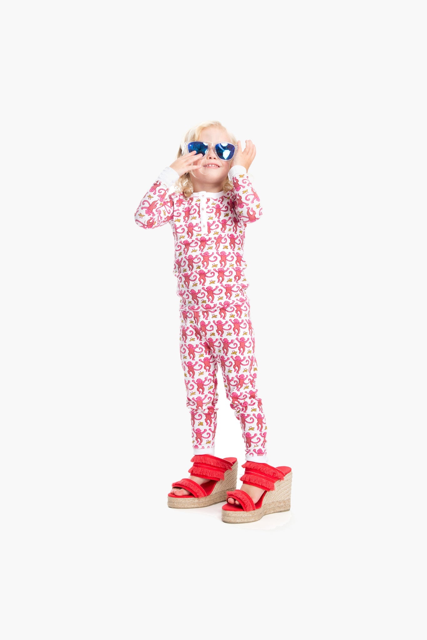 Pink Kid's Monkey Pajama Set