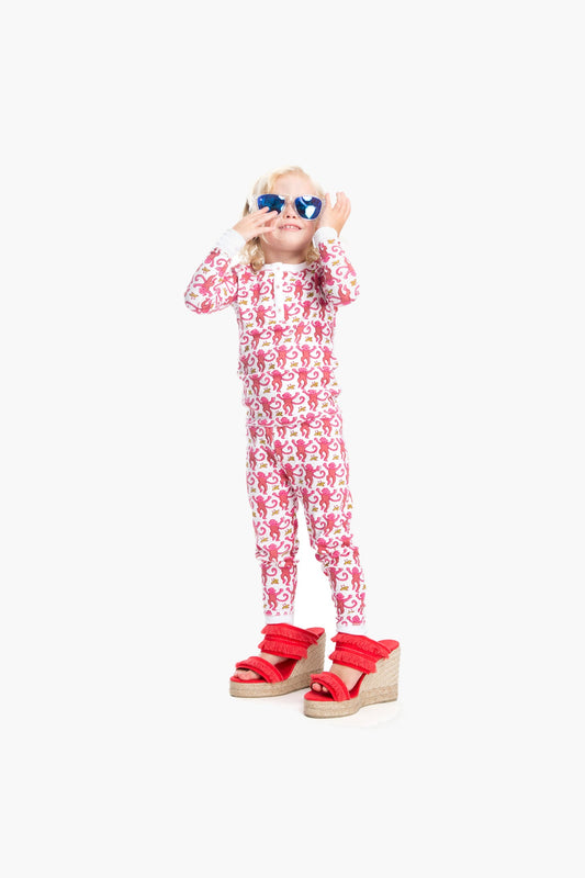 Pink Kid's Monkey Pajama Set