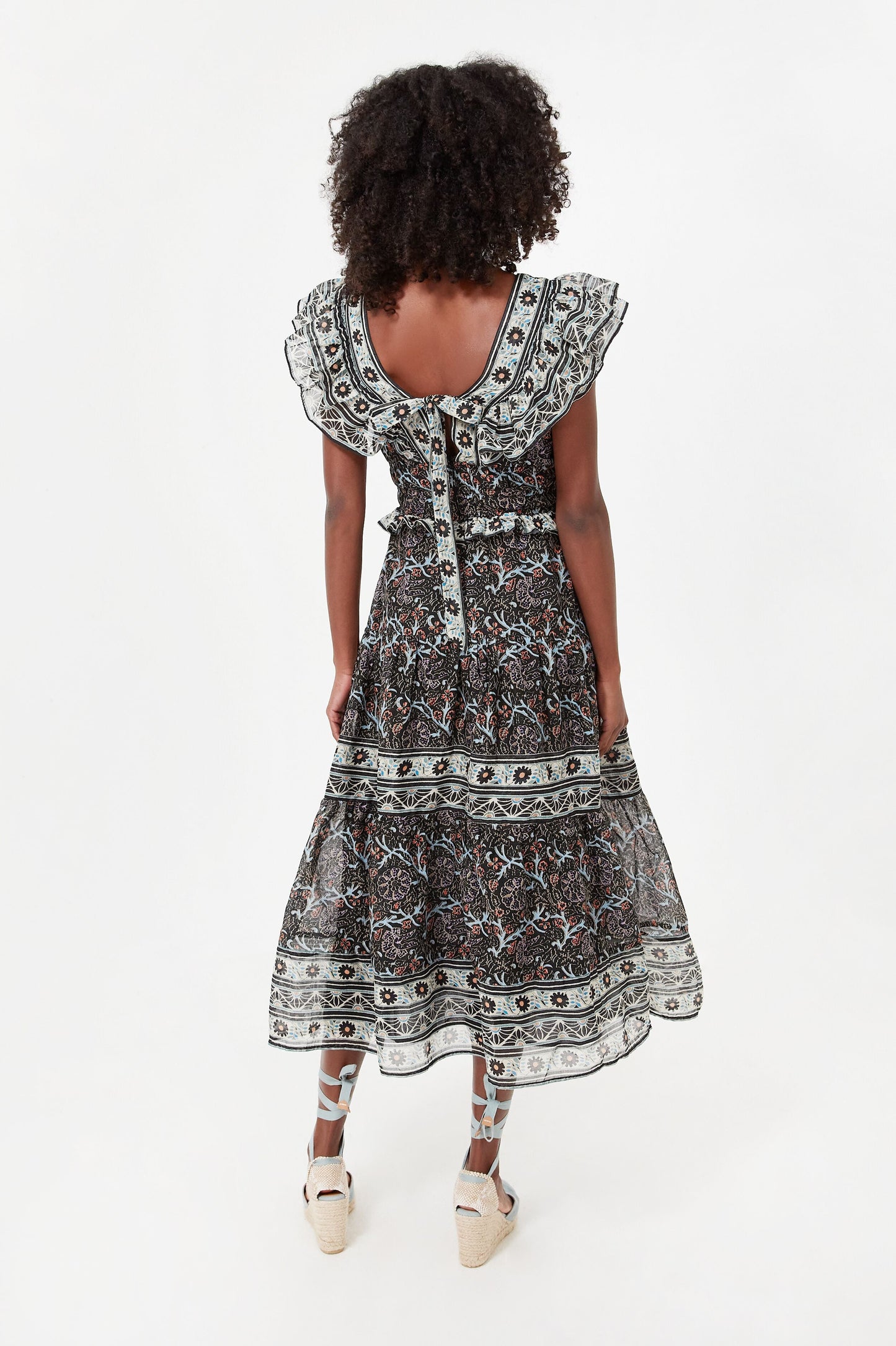 Black Marlee Print Flutter Sleeve Dress