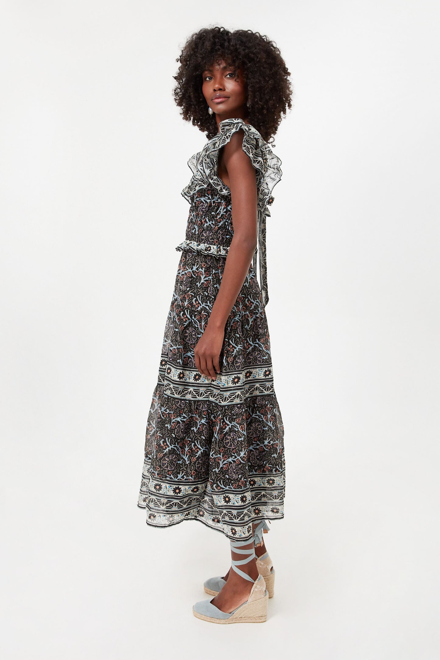 Black Marlee Print Flutter Sleeve Dress